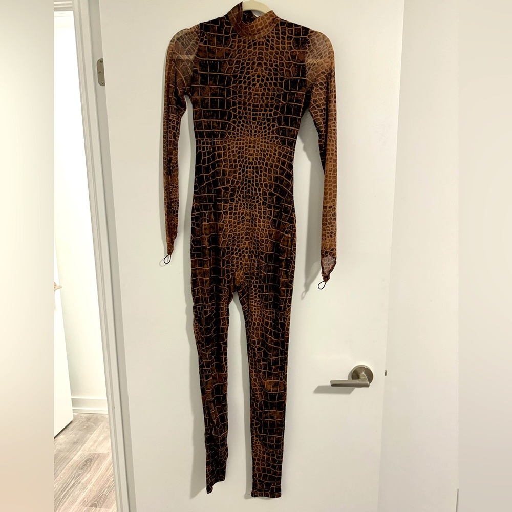 Fashion Nova Mesh Snakeskin Jumpsuit